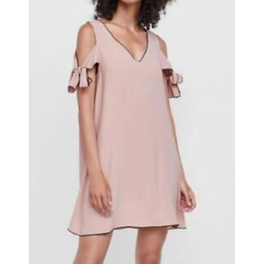 NWT Zara Cold Shoulder Shift Nude Blush Dress Size Small